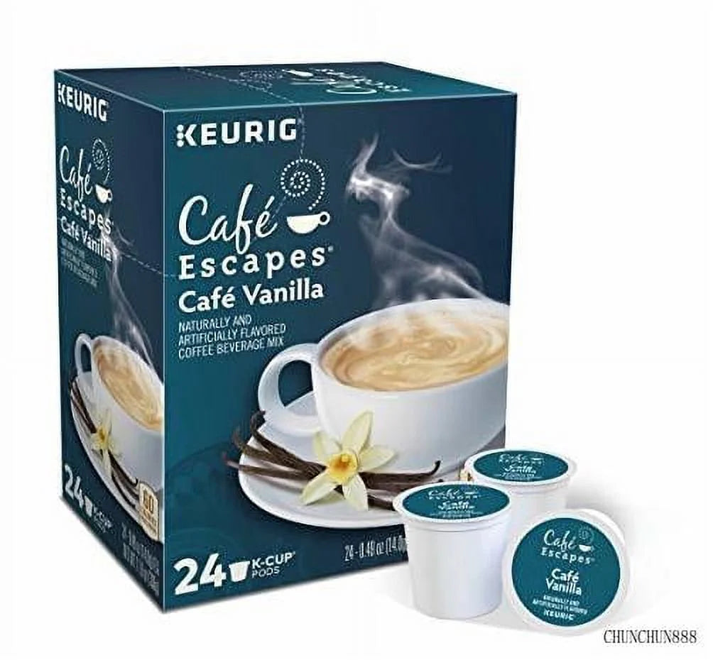 Cafe escapes, cafe vanilla coffee beverage, single-serve keurig k-cup pods, 72 count (3 boxes of 24 pods)