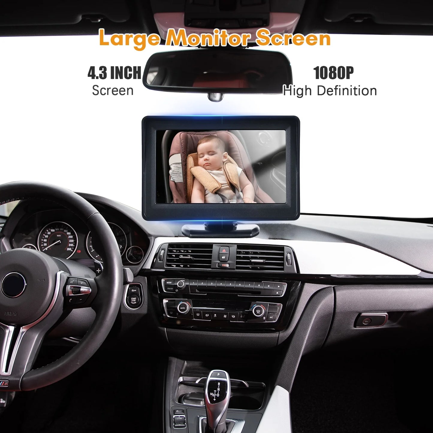 Arealer car monitor 1080p monitor for rear facing seat 4.3 inch car seat mirror display 150° wide view car mirror easy installation