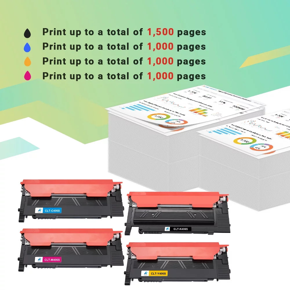 Aaztech 5-pack compatible toner cartridge for samsung clt-k406s clt-c406s clt-y406s clt-m406s 406s printer ink (2*black,cyan,magenta,yellow)