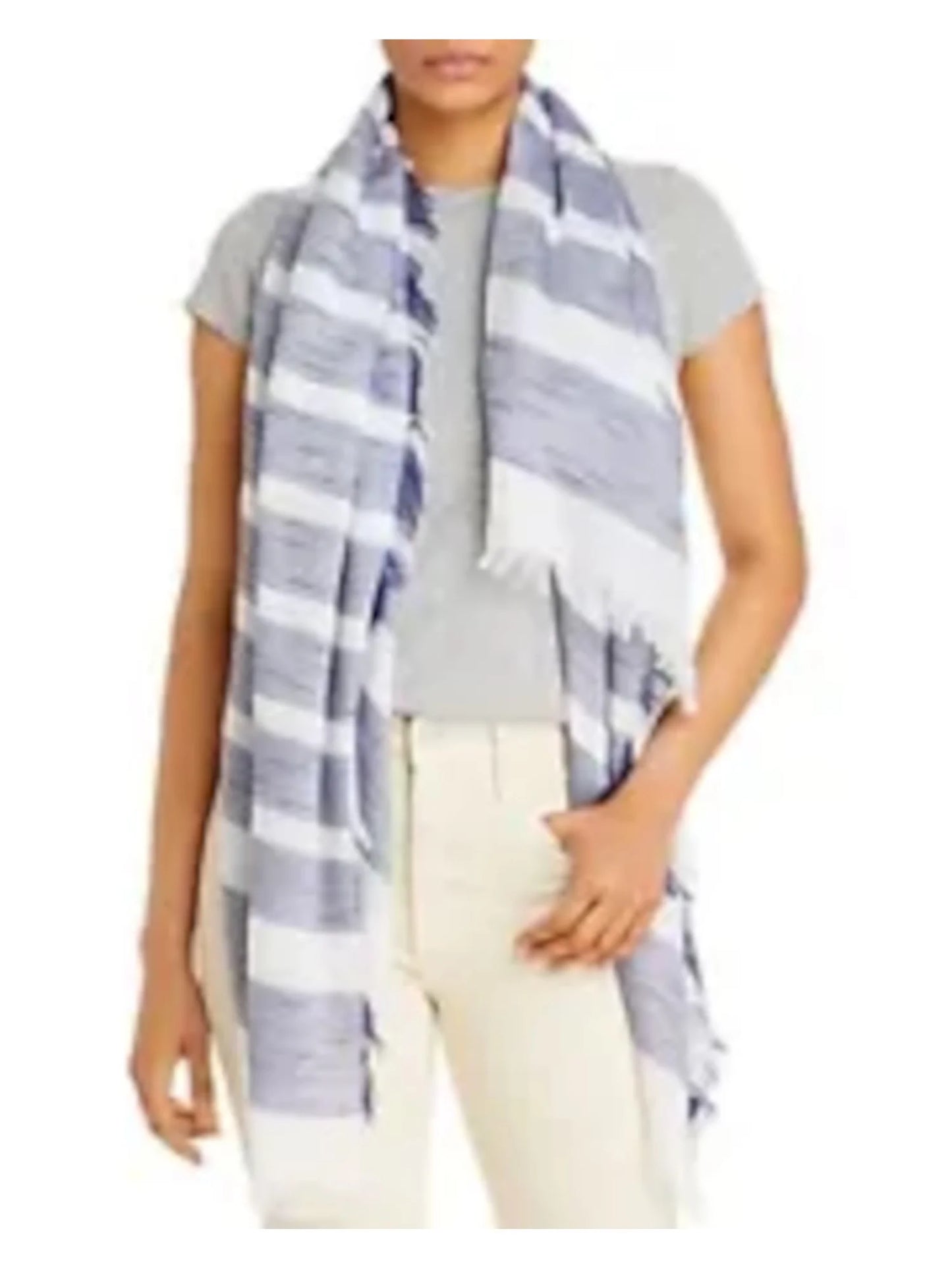 Aqua womens blue cotton striped scarf fringed ischia lightweight scarf