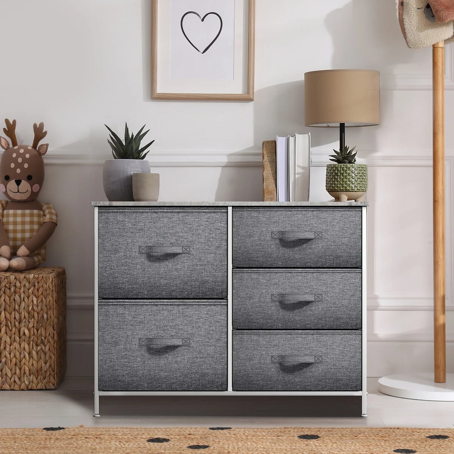 Sorbus 5-drawer dresser: bedroom, hallway, closet organization, steel frame, gray