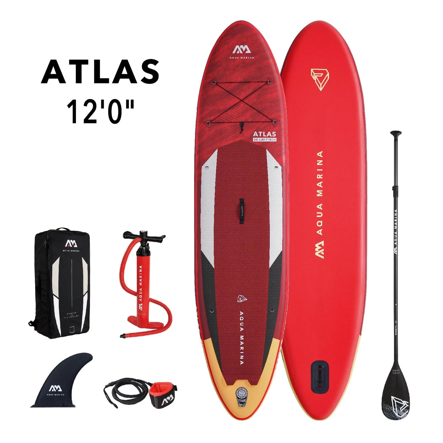 Aqua marina stand up paddle board - atlas 12'0" - inflatable sup package, including carry bag, paddle, fin, pump & safety harness