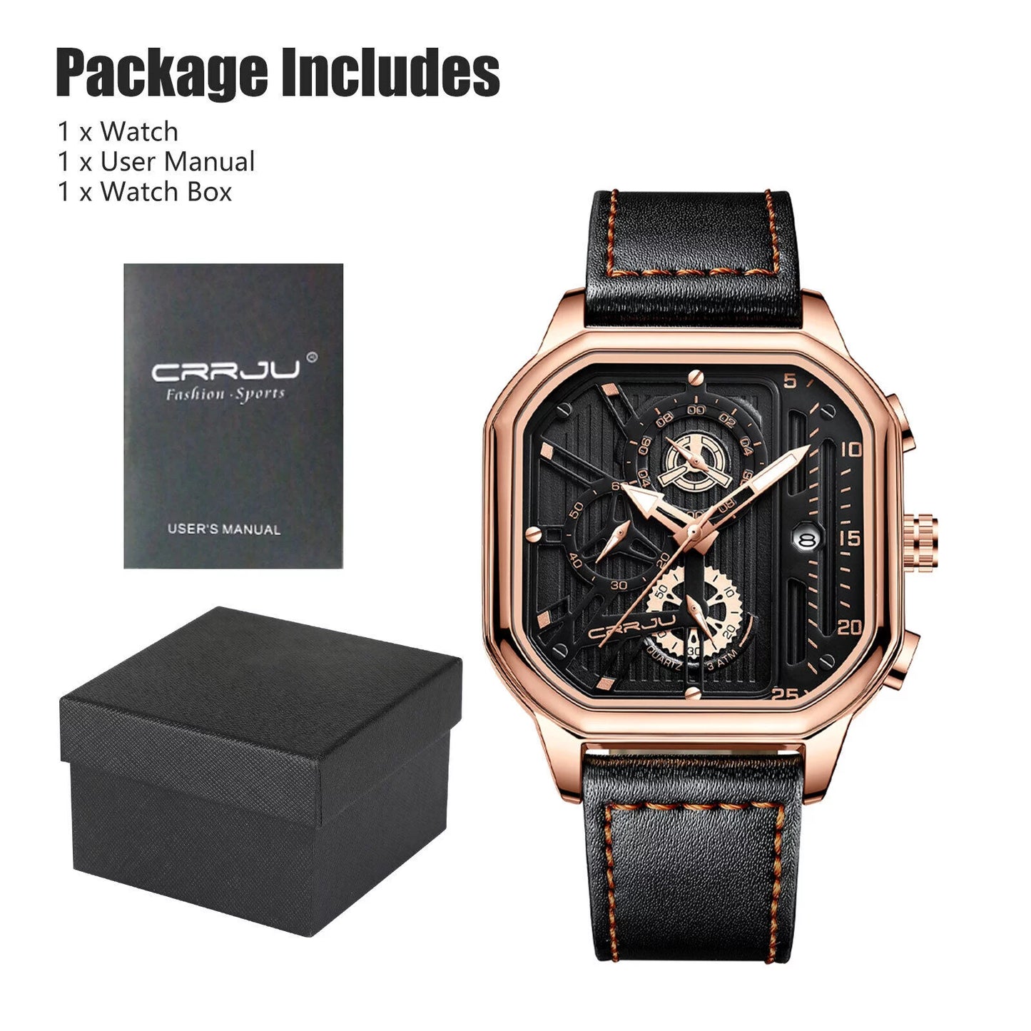 Waterproof men's quartz watch leather luminous business date chronograph luxury