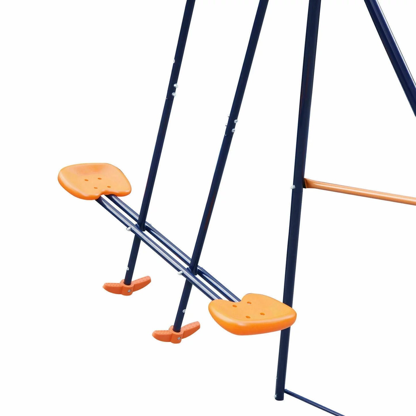 Zenstyle double metal swing set w/ 2 saucer swing seats, 1 seesaw for outdoor, backyard - kids toddler toy, all weather resistant