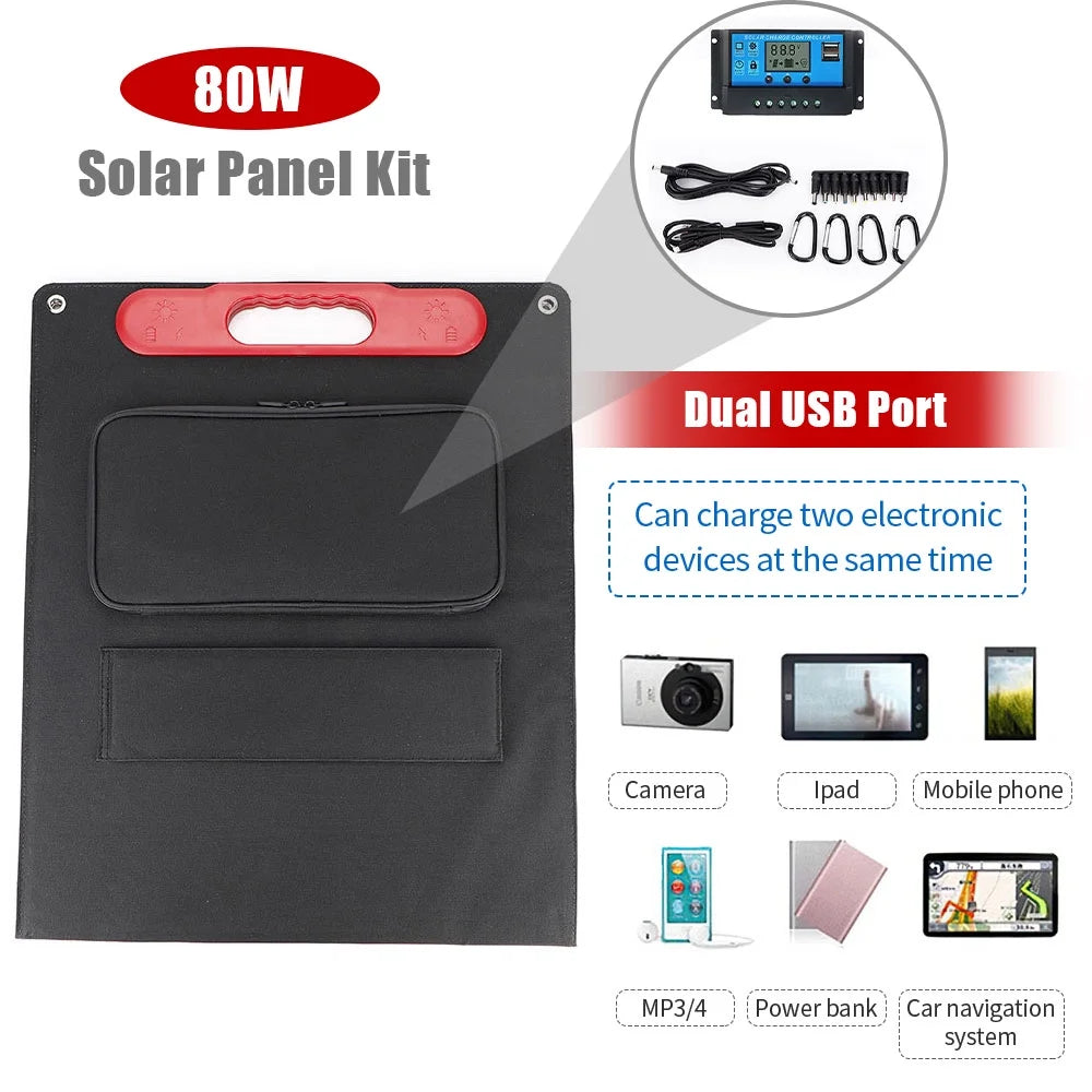 200 watts folding solar panel kit, solar generator charger with digital adapter for caravan boat/car/rv/automobile battery