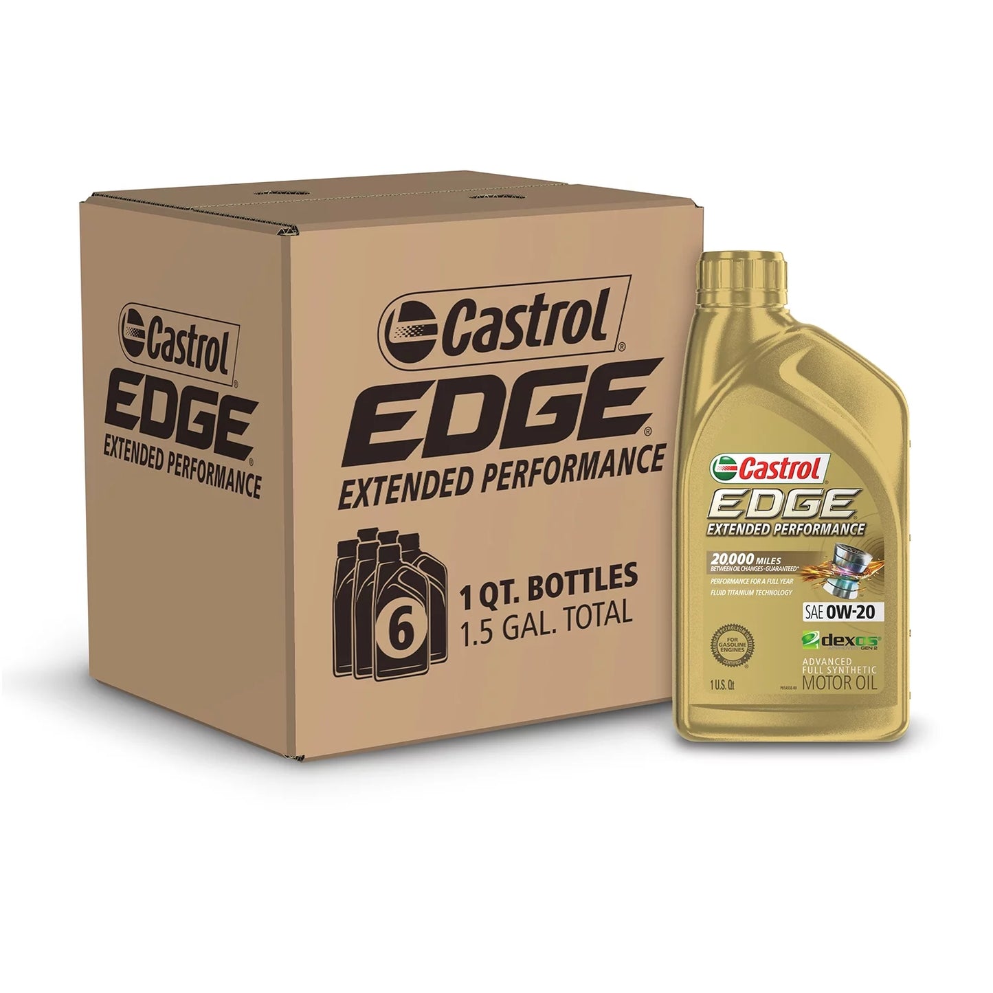 Castrol edge extended performance 0w-20 advanced full synthetic motor oil, 1 quart, case of 6