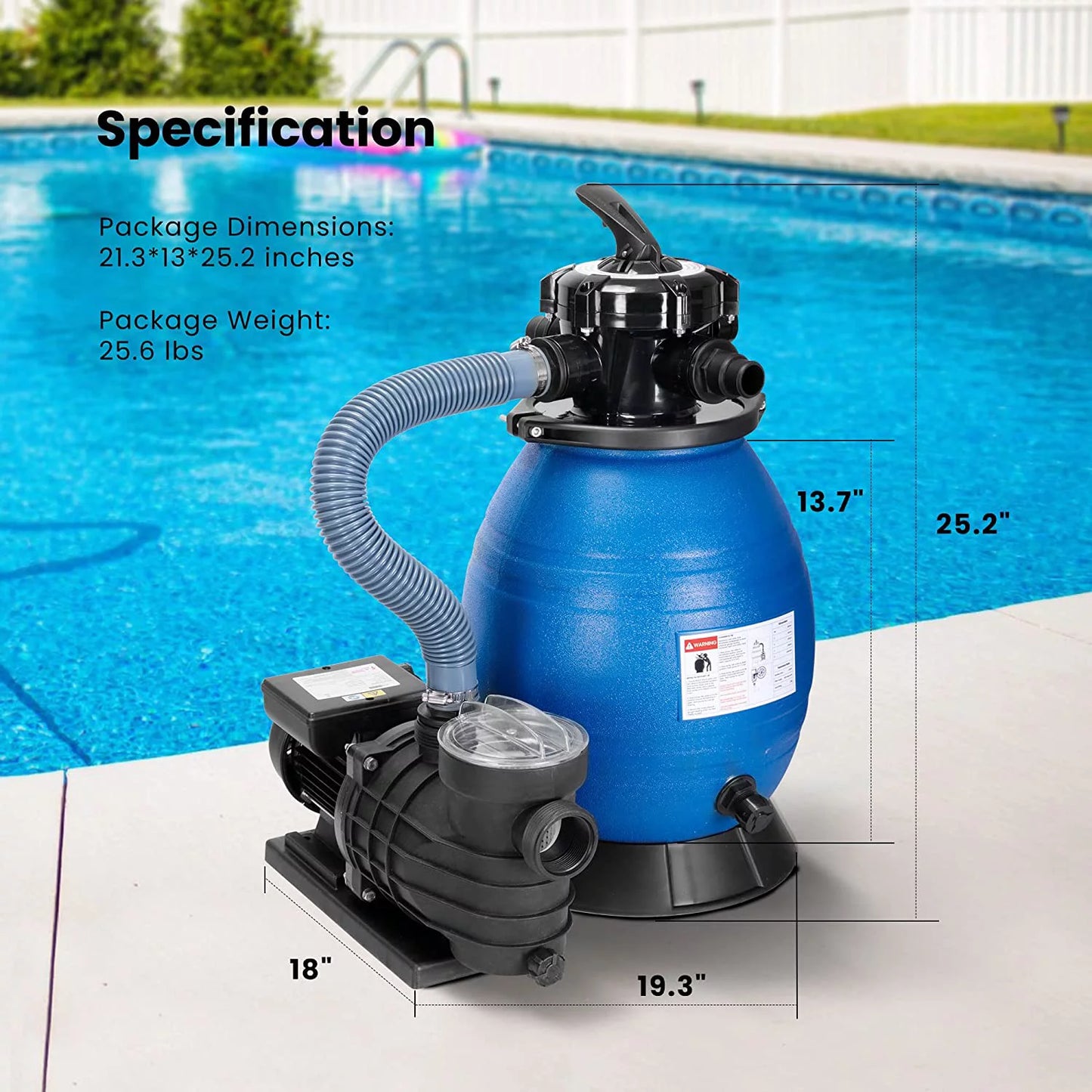 Vivohome sand filter with 3/4 hp pool pump, 2380 gph fits 15360 gallons pool, 45 pound sand capacity