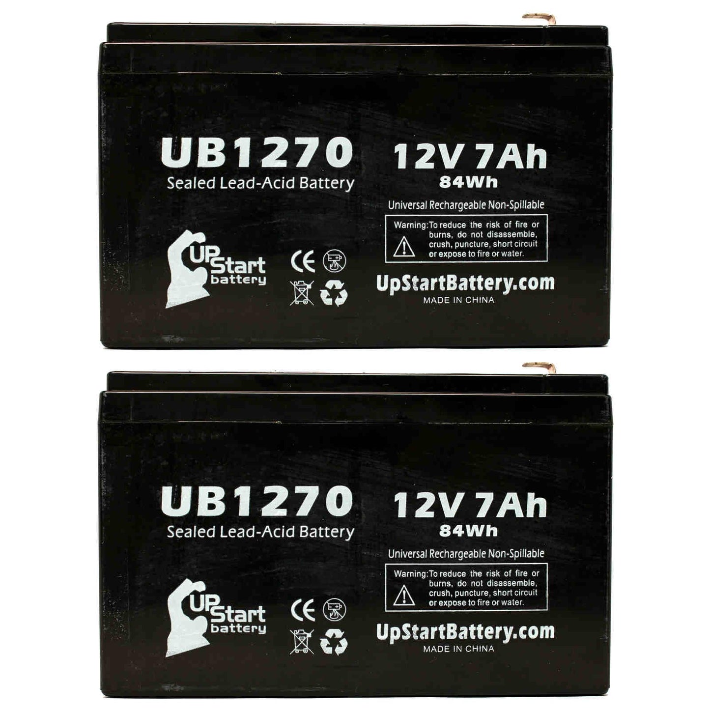 2x pack - compatible upsonic pcm200 battery - replacement ub1270 universal sealed lead acid battery (12v, 7ah, 7000mah, f1 terminal, agm, sla) - includes 4 f1 to f2 terminal adapters