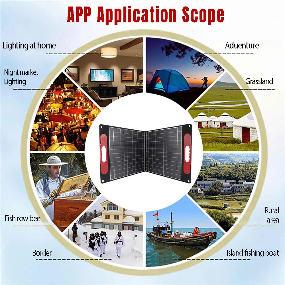 200 watts folding solar panel kit, solar generator charger with digital adapter for caravan boat/car/rv/automobile battery