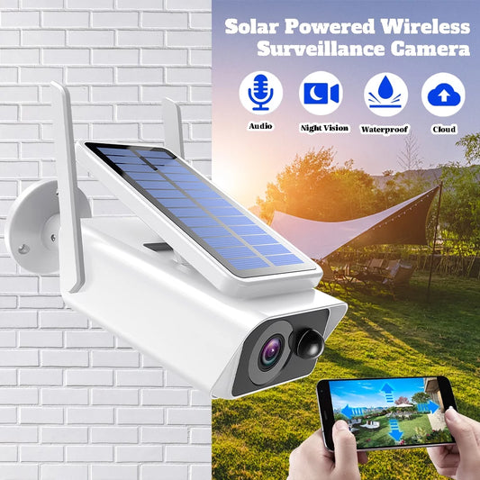 Security cameras wireless outdoor, dfito solar security camera outdoor with solar panel, pir detection, 2-way talk, night vision,waterproof, white