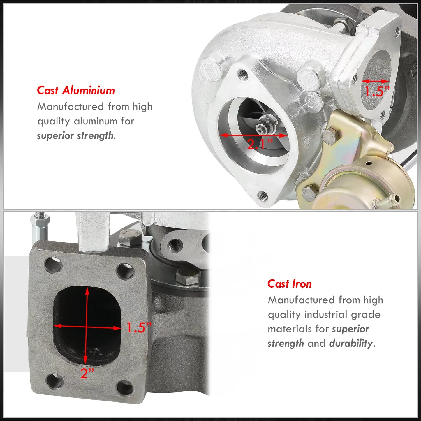 Ajp distributors t25 t28 hybrid turbo charger oil & water cooled turbocharger + wastegate 0.86 a/r turbine 0.60 ar compressor ball bearing 5-bolt outlet flange compatible/replacement for universal car