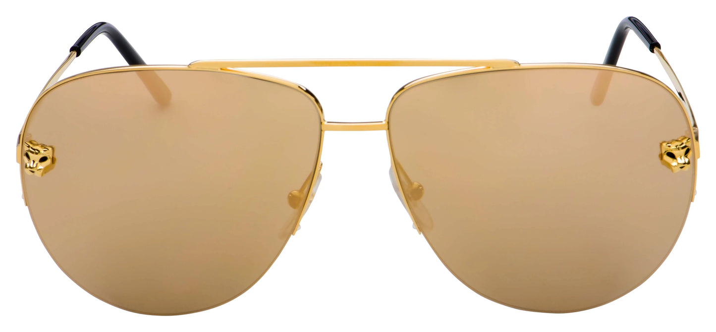 Cartier gold mirrored pilot ladies sunglasses ct0065s 009 62