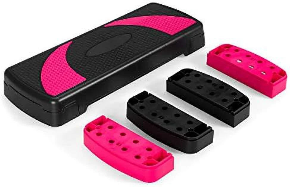 Adjustable aerobic stepper, 3-level height workout platforms with non-slip pads, shock-absorb & anti-slip surface, 31” exercise step platform with detachable risers