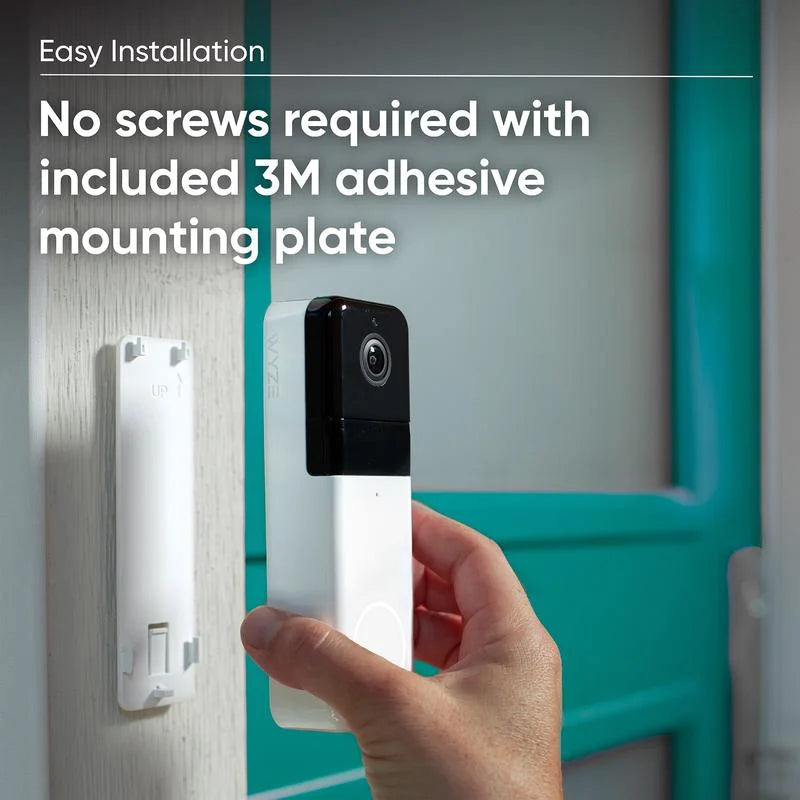 Wyze video doorbell pro — battery, wireless doorbell camera w/ qhd video, adhesive sticks to walls, 1:1 aspect ratio,  2-way audio, color night vision,  works w/ alexa and google assistant