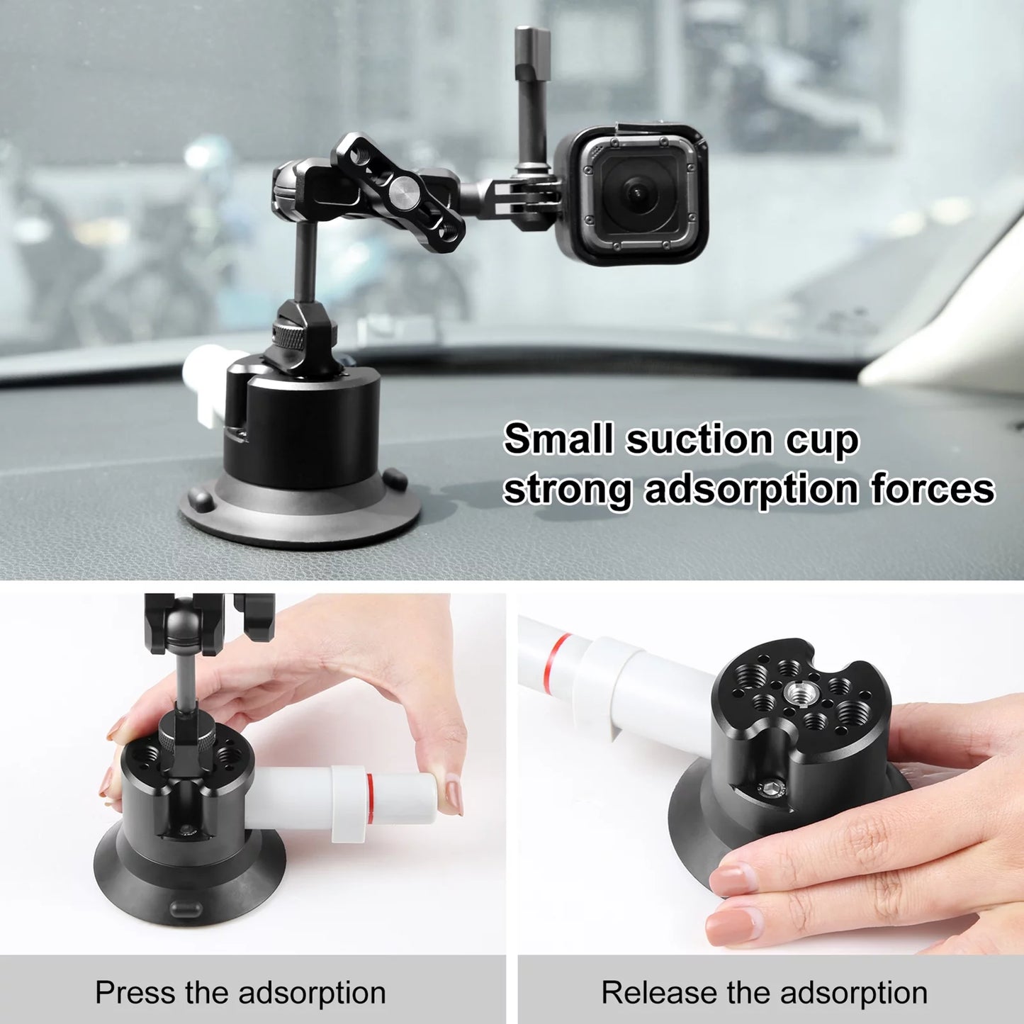 Anself suction cup mount for camera, car bracket dual 360° ballheads replacement, compatible with 11/10/9/8, osmo 3/2