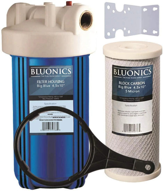 Bluonics 10" big blue whole house filter 4.5 x 10 carbon charcoal block filter cartridge for chlorine, pesticides, insecticides, bad taste and odor