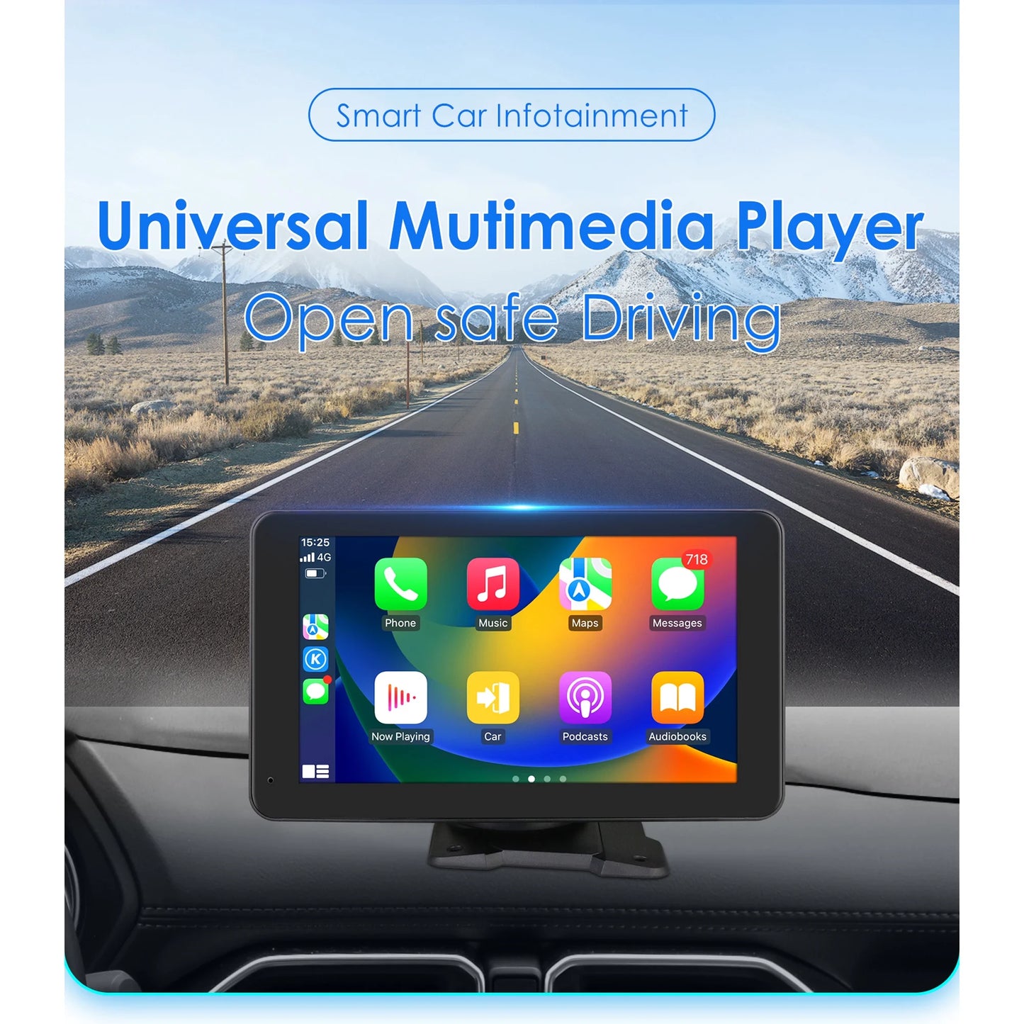 Bluetooth apple carplay 7" touchscreen portable car radio stereo head unit 360° adjustable mirror link android auto gps navigation player with backup camera