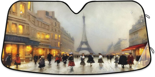 Wellsay old paris landscape car windshield sun shade,oldable visor protector keep cool sunshade blocks uv rays and accessories to protect for cars,suvs,trucks-55×27.6in