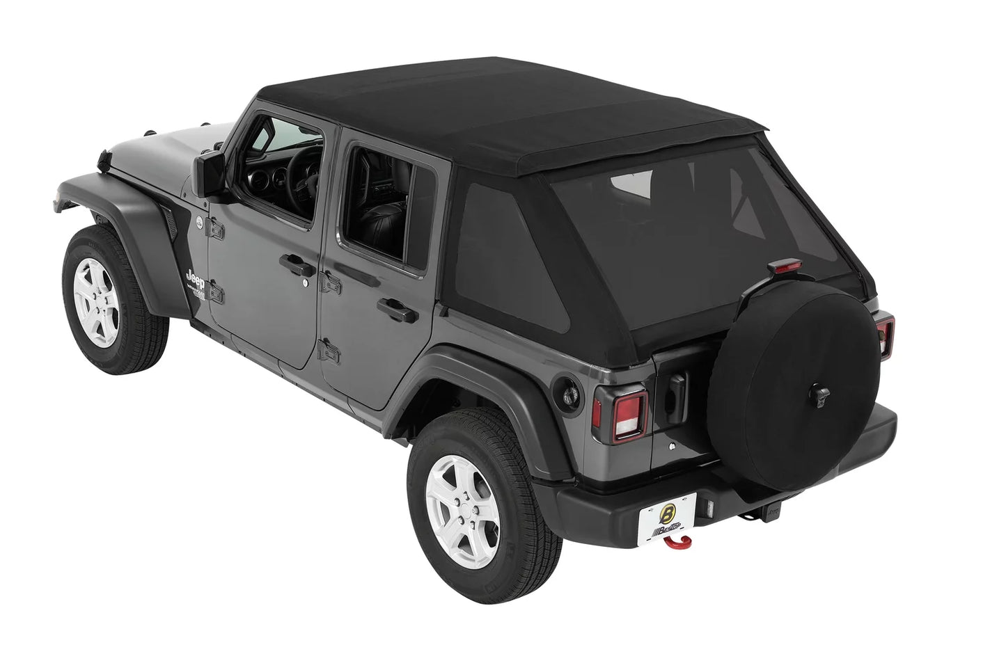 Bestop black twill trektop for a 4-door jeep wrangler jl, model years 2018 to current, (56863-17)