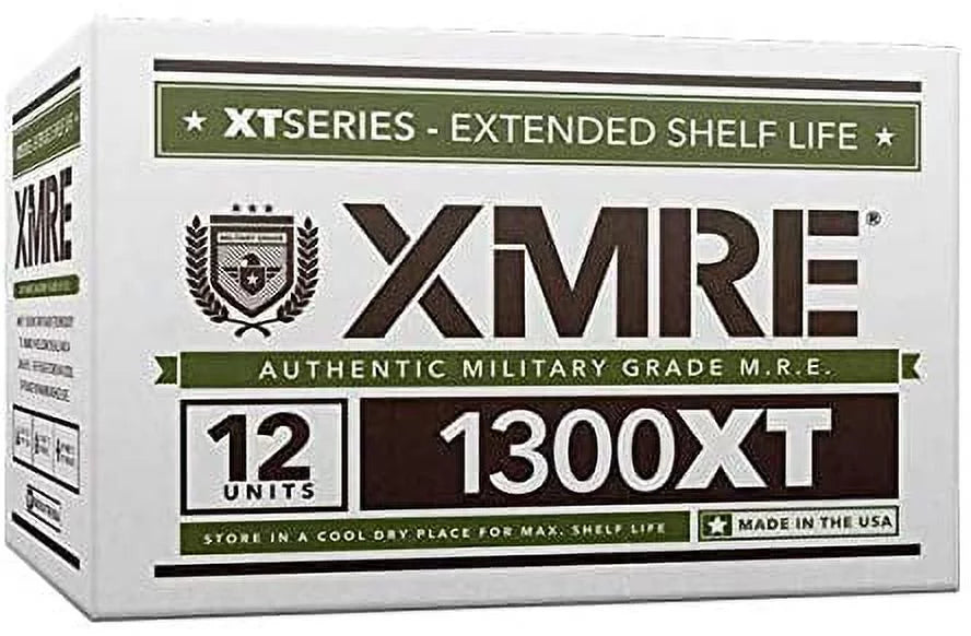 Xmre 1300xt freshly packed in the past 60 days mre meals ready to eat. 12 meals per case. includes assortment of delicious entrees, side dishes, beverage mix, military style 1300 calories.