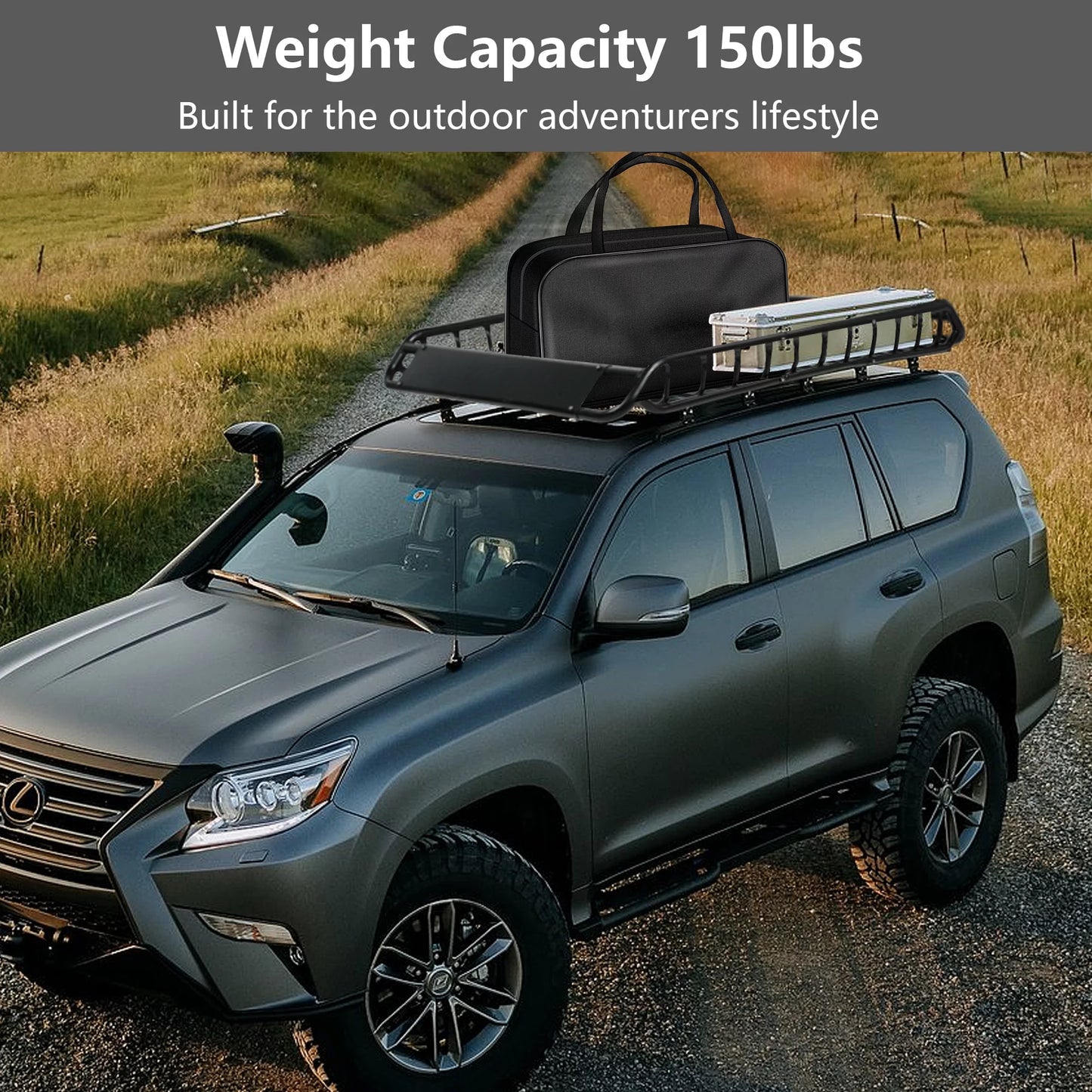 45"x 36"x4.5'' rack cargo basket universal rooftop cargo rack, cargo carrier for top of vehicle for suv, truck, & car luggage holder, 150 lbs weight capacity, black