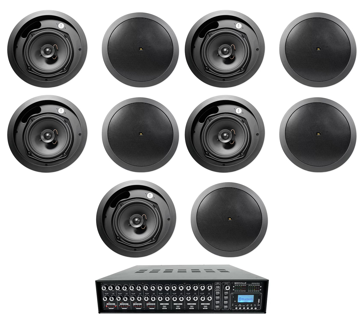 4-zone matrix multi room 70v audio system w/ (10) jbl black ceiling speakers