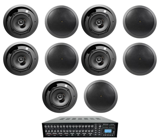 4-zone matrix multi room 70v audio system w/ (10) jbl black ceiling speakers