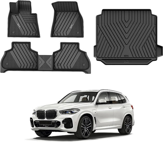 3w floor mats & cargo liner for bmw x5 2019-2023 custom fit full set heavy duty floor liner and trunk mat compatible fit bmw x5 black (only for 5 passenger) tpe all-weather