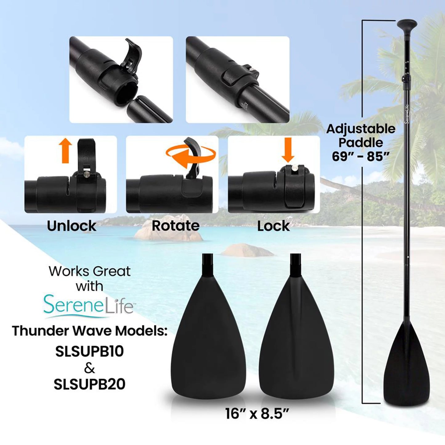 Serenelife universal oar with adjustable height for stand up paddle boards