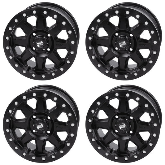 (4 pack) 4/137 tusk uinta beadlock wheel 15x7 4.0 + 3.0 matte black for can-am defender hd10 pro xt 2020-2023