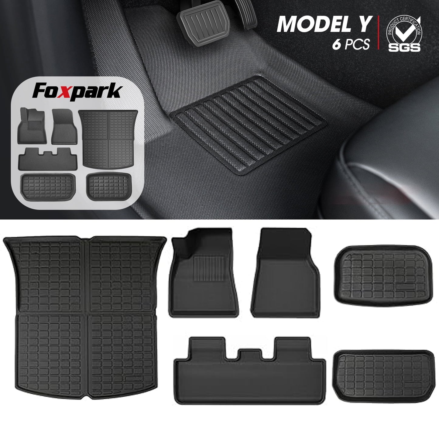 4pcs tesla model y floor mats custom fit for model y 2023-2021, all weather tpe 3d heavy duty floor mats, rear trunk mat floor liners car interior accessories mats