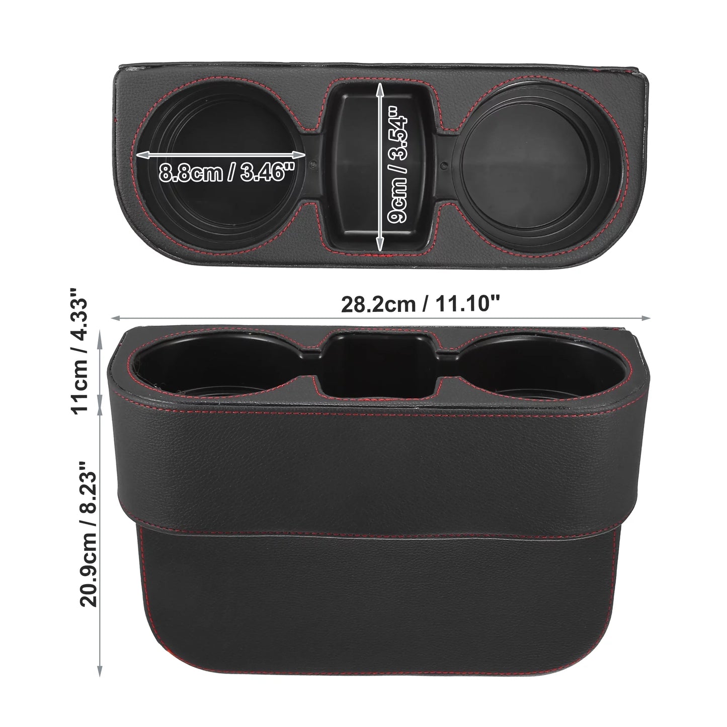 Car seat gap filler multi-function cup holder car seat organizer console side pocket storage box black red