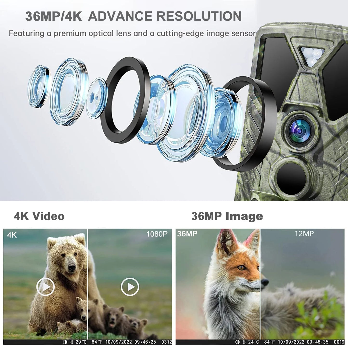 Suntekcam trail monitor 36mp 4k with 32gb tf card trail camera with night vision ir led wildlife waterproof hunting camera wildgame hunting trail monitors hc-812a