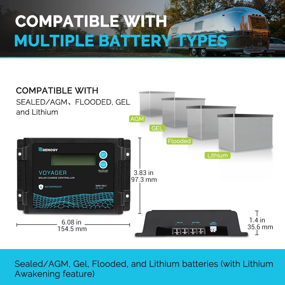 Renogy new edition voyager 20a pwm waterproof solar charge controller