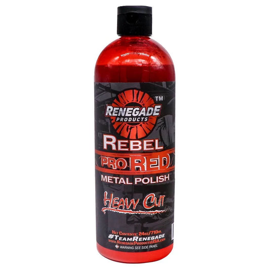 Renegade products usa rebel pro red liquid metal polish by heavy cut aluminum polish for high luster on rims  wheels  tanks  bumpers etc. 24 oz bottle