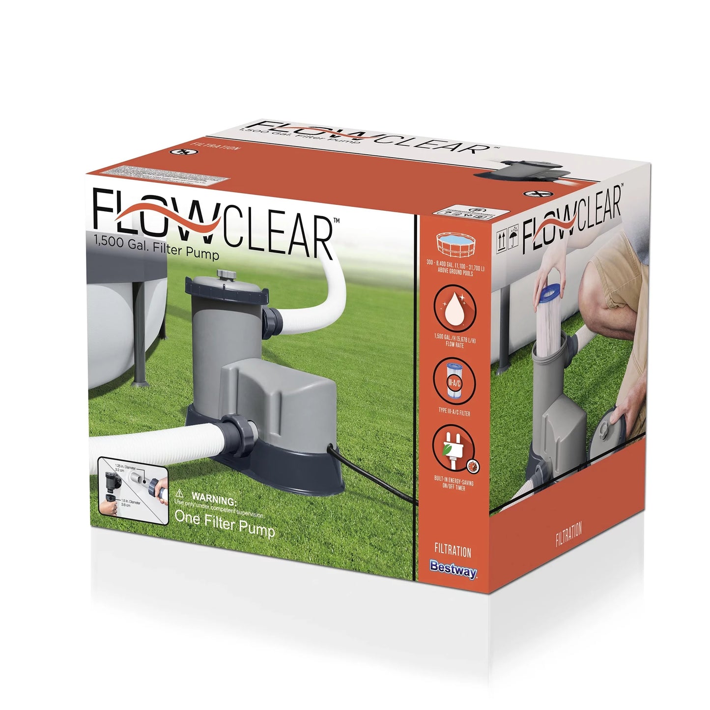 Bestway 58390e flowclear 1500 gph filter pump for above ground pools