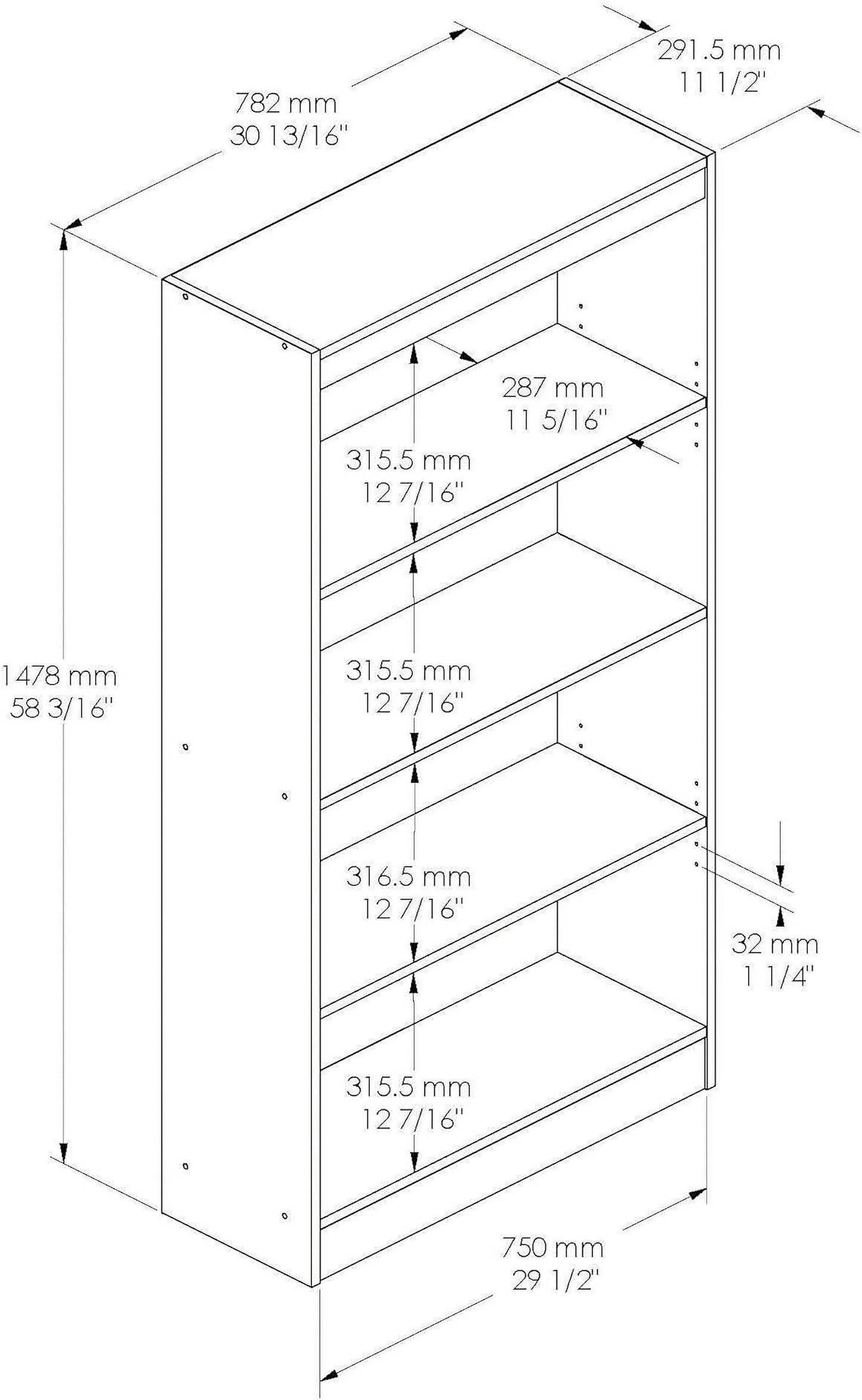 Axess 4-shelf bookcase-morgan cherry, 58-inch