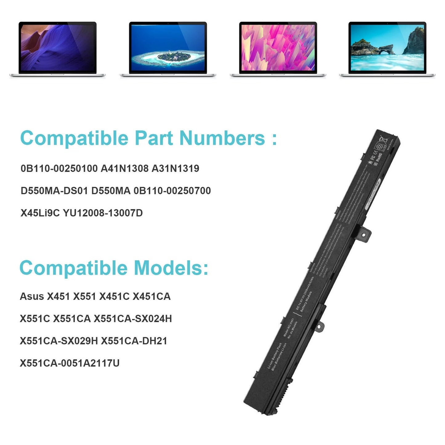 Battery for asus x551 x551m a31n1319 x551c a41n1308 x551ma d550 x551ca 14.8v