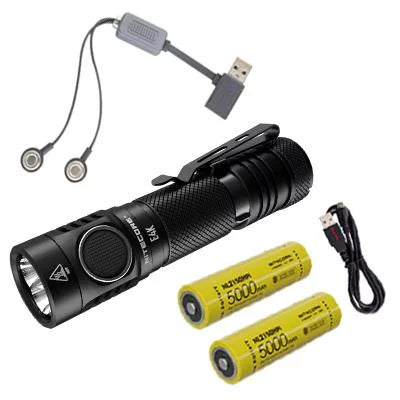 Combo: nitecore e4k next generation flashlight - 4400lm w/nl2150hpi  and  nl2150hpr batteries +a1 magnetic charger  and  eco-sensa usb cord