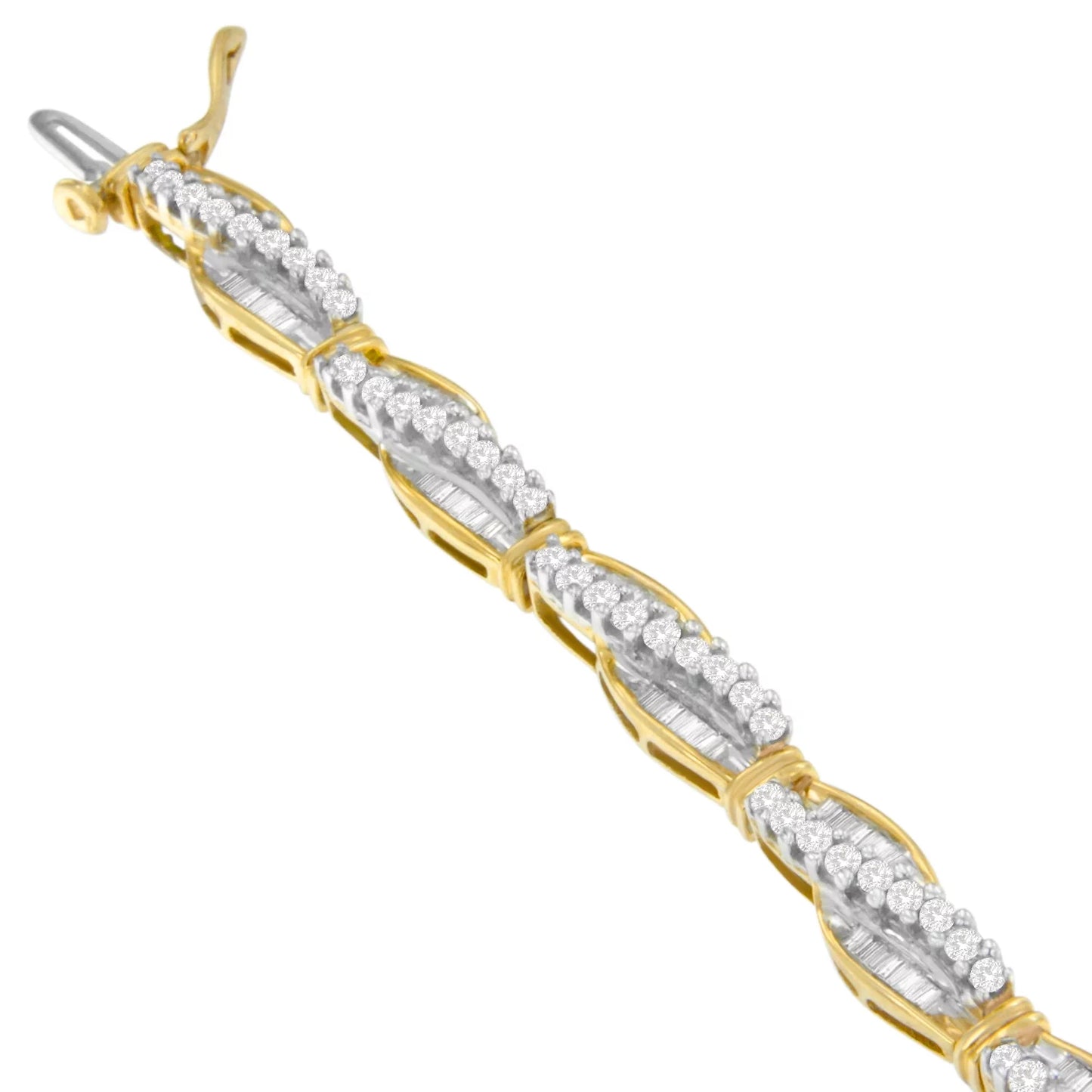 14k yellow gold 3 cttw round and baguette cut winding love diamond bracelet (h-i,si1-si2)