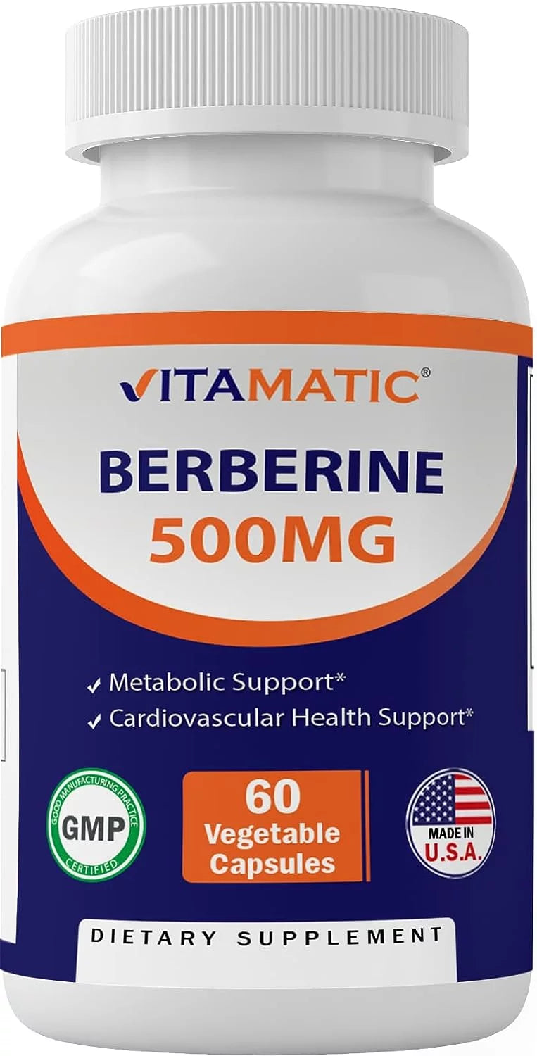 Vitamatic berberine supplement 500mg - 60 vegetable capsules - made in the usa - gluten free - non-gmo (3 bottles)