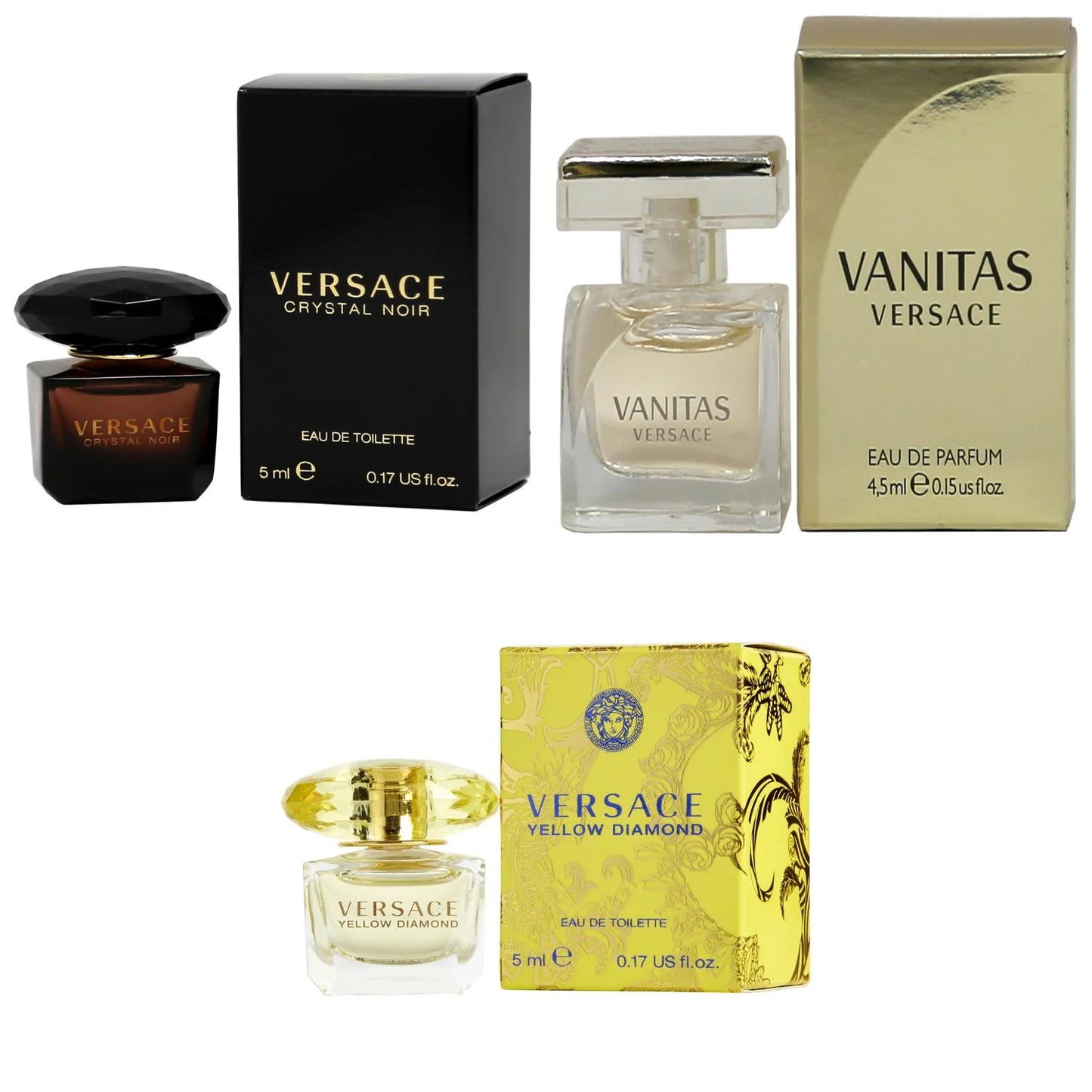 Versace crystal noir edt, vanitas edp, yellow diamond  edt - 5ml 3pk kit