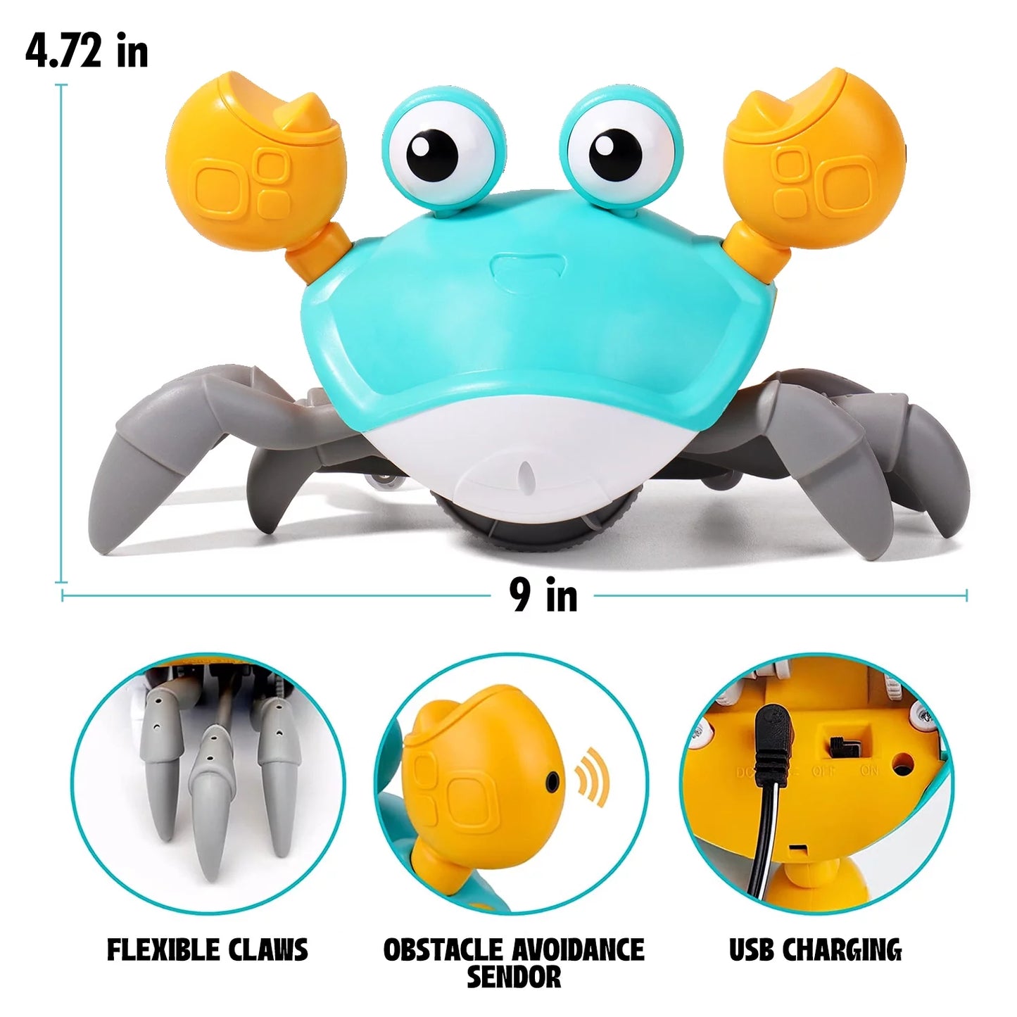 Aretha cute & sensory crawling crab with music and light for little kids 6-12 years and toddlers 0-6 months tummy time, learning crawl and cognitive development - kids favorite gift