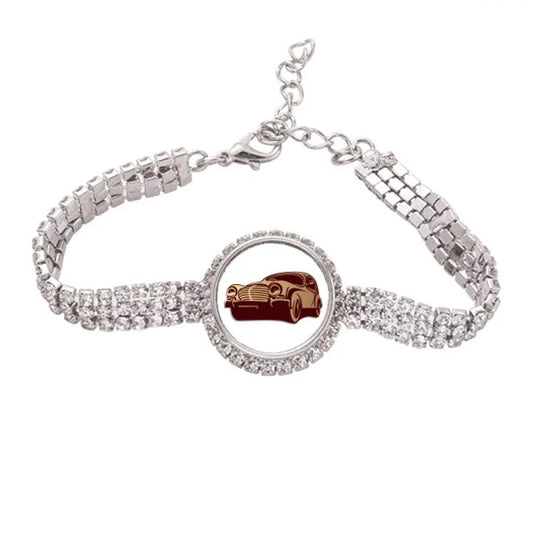 Deep red classic cars outline pattern tennis chain anklet bracelet diamond jewelry