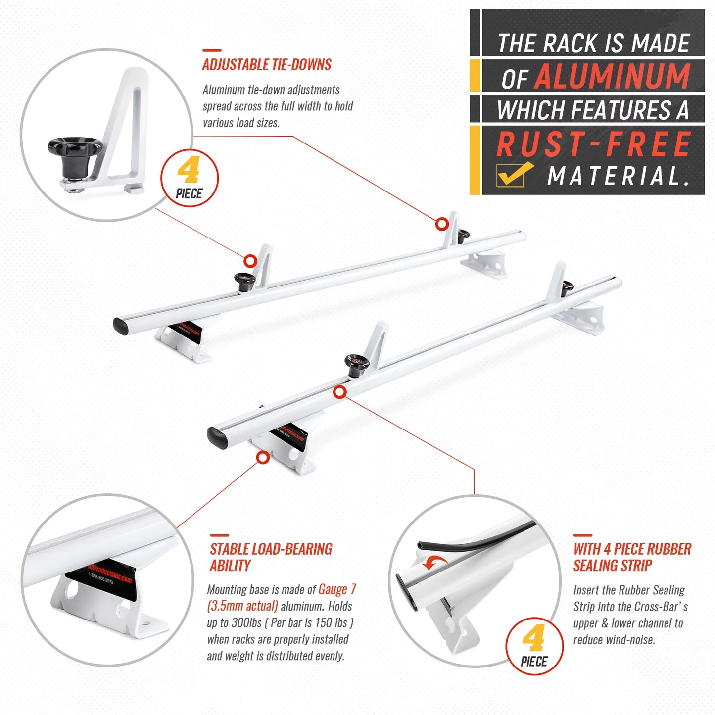 Aa-racks model ax312-pr ram promaster city 2015-on aluminum 2 bar (50") van roof rack system w/ ladder stopper white