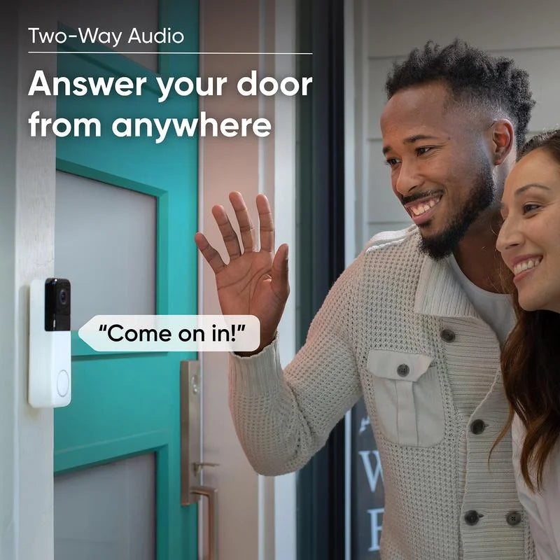 Wyze video doorbell pro — battery, wireless doorbell camera w/ qhd video, adhesive sticks to walls, 1:1 aspect ratio,  2-way audio, color night vision,  works w/ alexa and google assistant