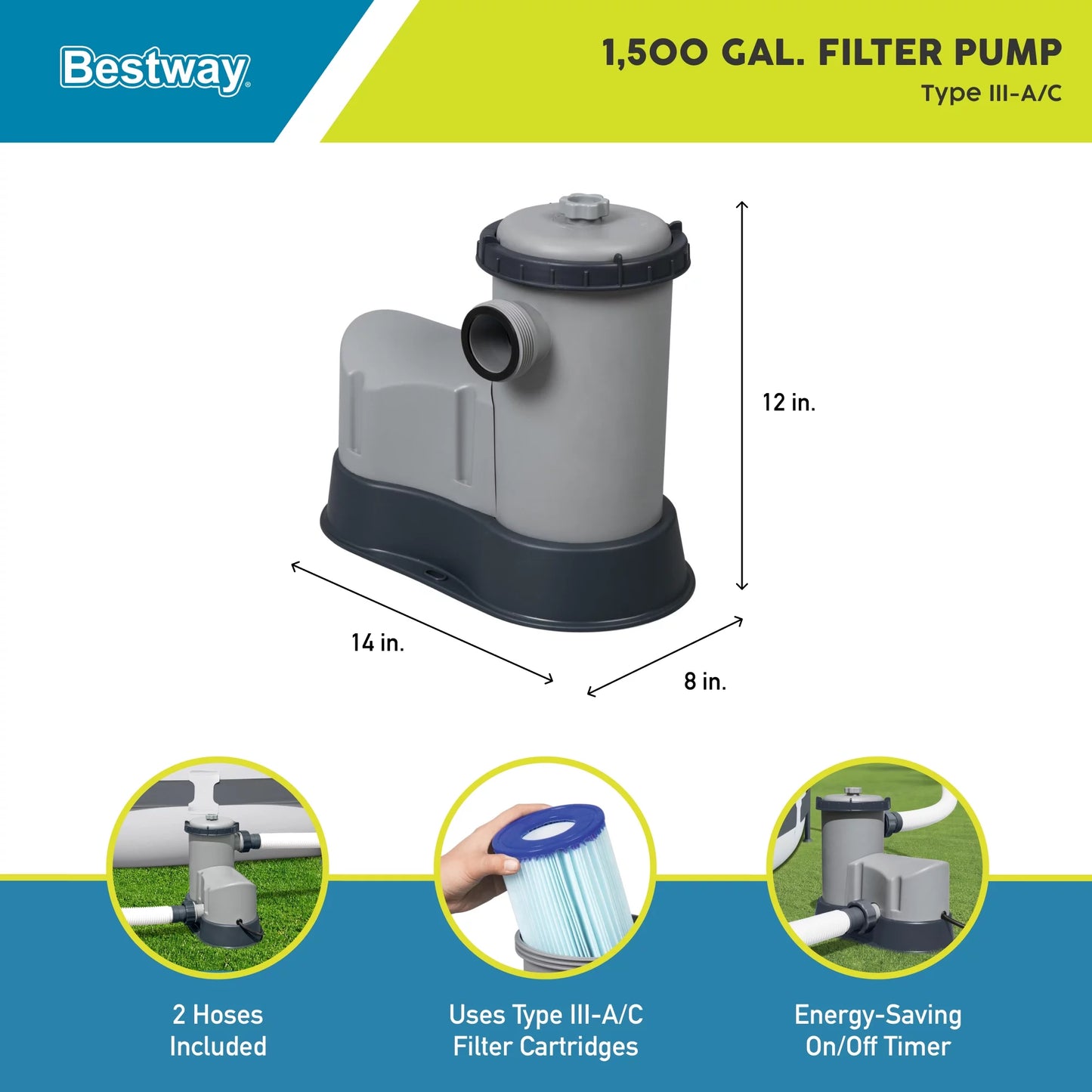 Bestway 58390e flowclear 1500 gph filter pump for above ground pools