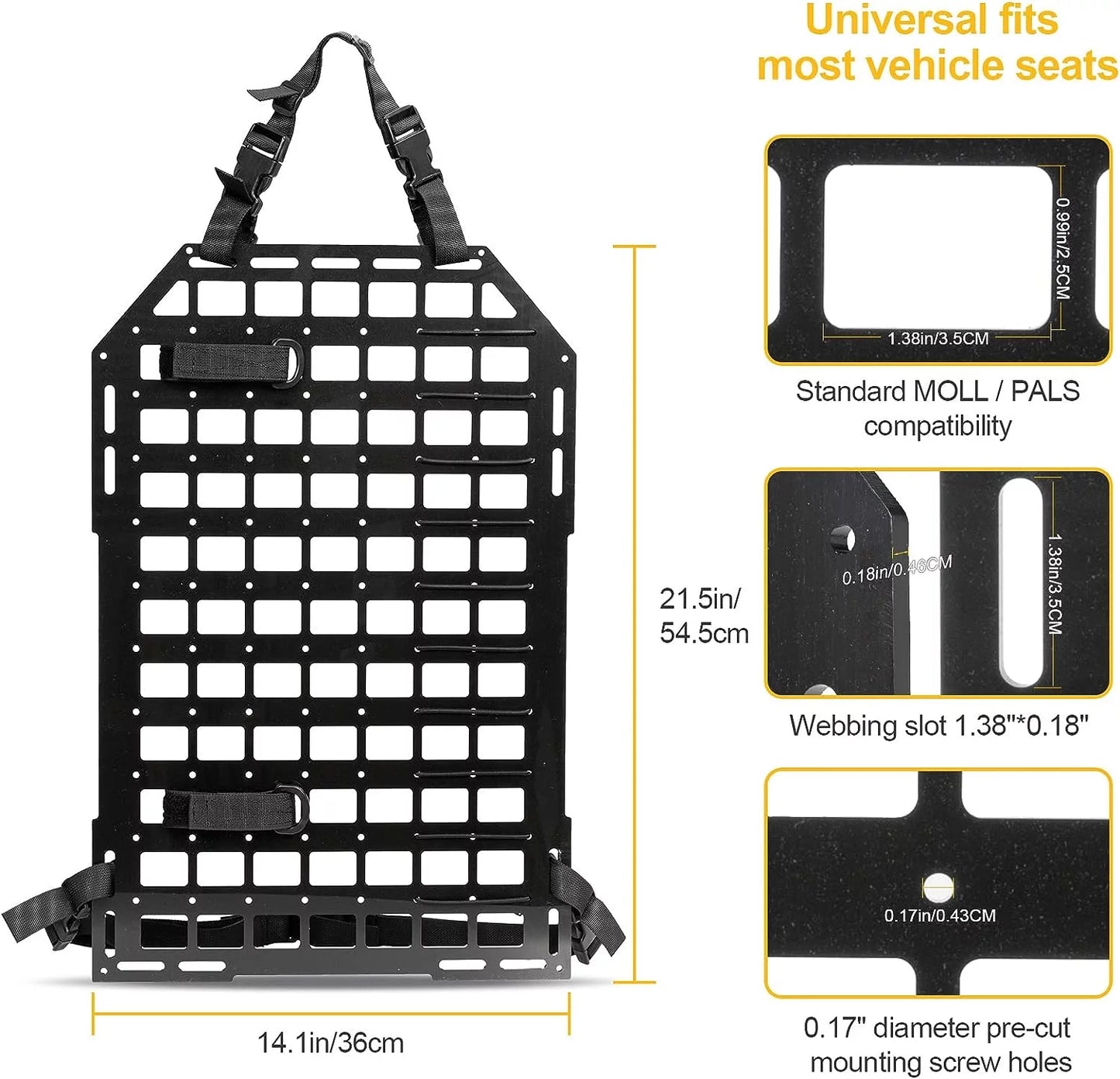 2x universal rigid molle panel for vehicles storage back seat truck tactical seat back organizer car organizer 21.3"*14.2"