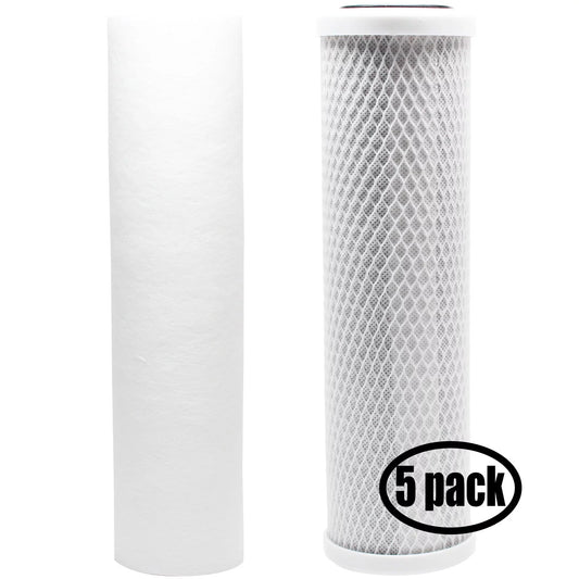 5-pack replacement for filter kit for bulk reef supply 209122 ro system - includes carbon block filter & pp sediment filter - denali pure brand