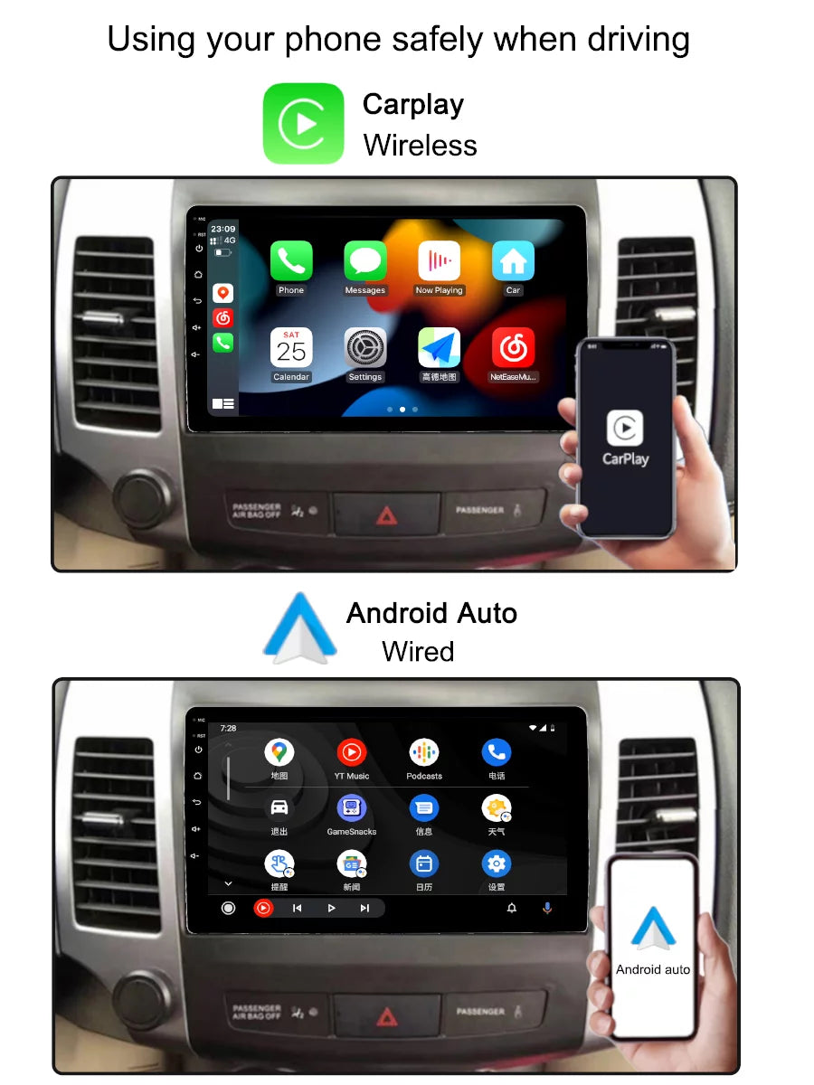 Carplay android auto car radio gps navgation for mitsubishi outlander 2 cw0w 2005 - 2013 android screen multimedia player